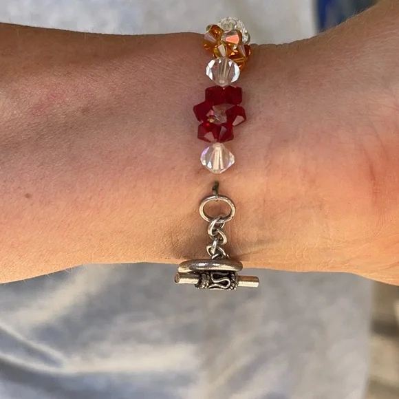 Handmade Swarovski Crystal flower rainbow pride bracelet - Picture 12 of 14